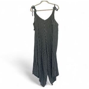Meo Meli Gray Striped Wide Leg Linen Jumpsuit